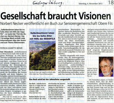 Bericht Geislinger Zeitung vom 6.11.2012